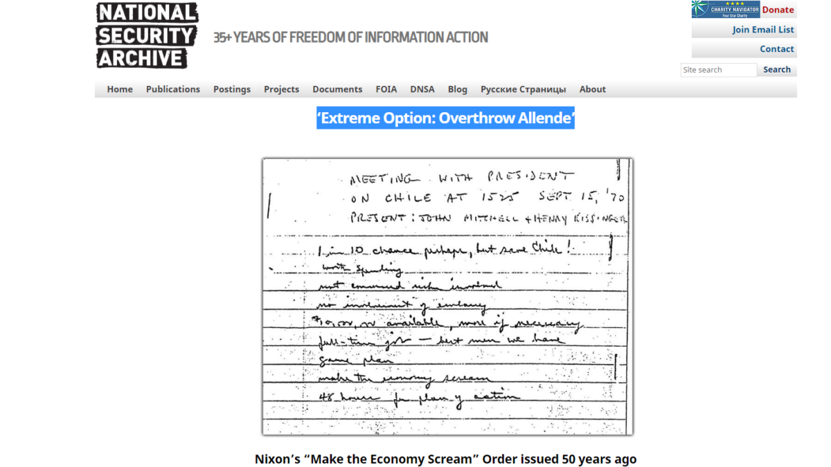 Documentos desclasificados de EE.UU. registraron la génesis de la instrucción de Nixon para derrocar a Allende